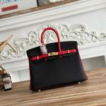 Hermes Birkin Bag Togo Leather Black Red