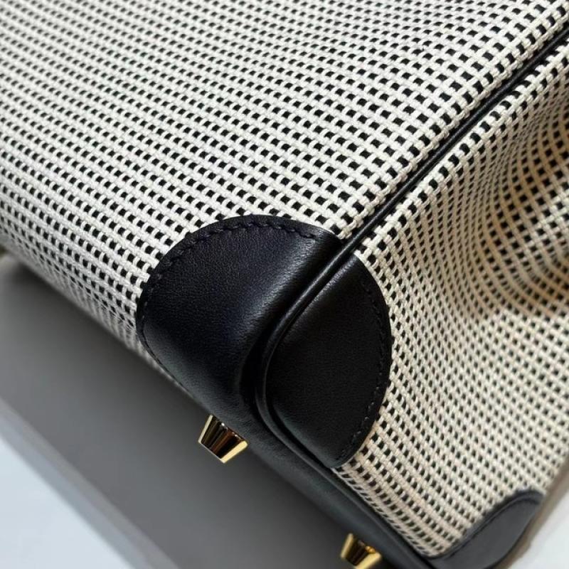 Hermes Birkin Bag togo Leather & Canvas Black White