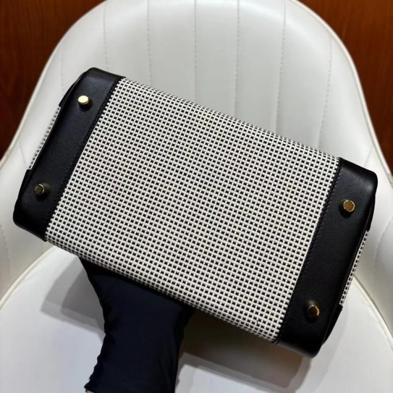 Hermes Birkin Bag togo Leather & Canvas Black White