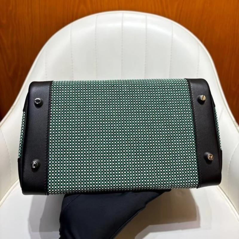 Hermes Birkin Bag togo Leather & Canvas Black Green