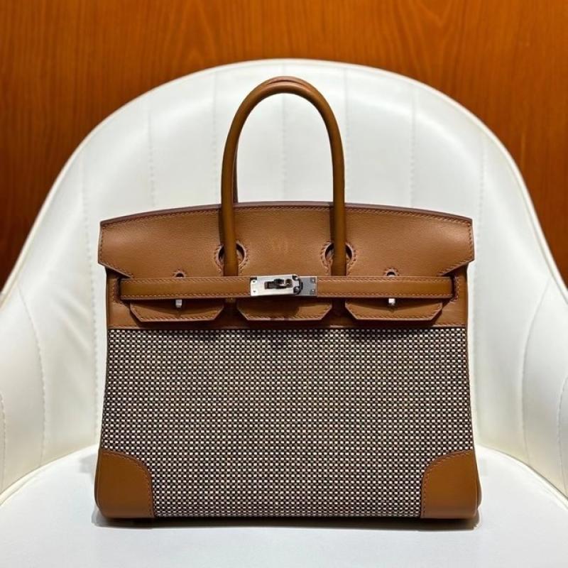 Hermes Birkin Bag togo Leather & Canvas Brown