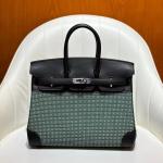 Hermes Birkin Bag togo Leather & Canvas Black Green
