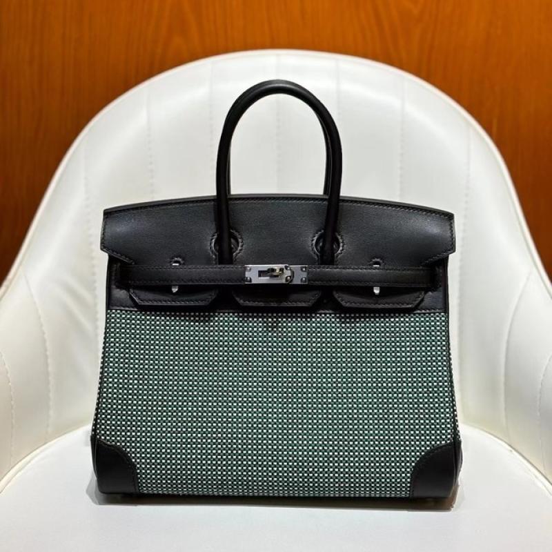 Hermes Birkin Bag togo Leather & Canvas Black Green